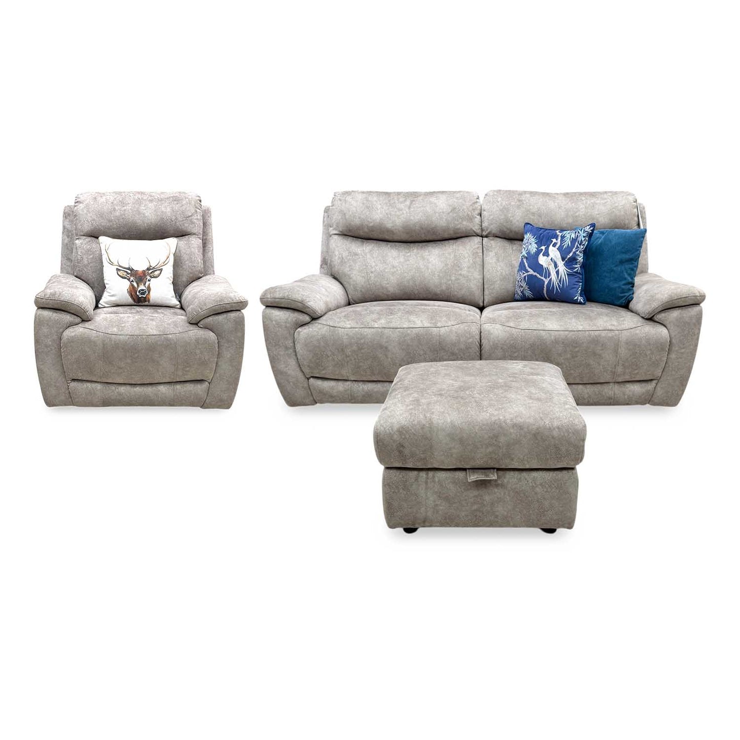 'Sloane' Marble Charcoal Grey Velvet Fabric 3 Seater Power Recliner + Power Chair Sofa Set Furniture Village