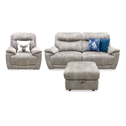 'Sloane' Marble Charcoal Grey Velvet Fabric 3 Seater Power Recliner + Power Chair Sofa Set Furniture Village