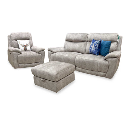 'Sloane' Marble Charcoal Grey Velvet Fabric 3 Seater Power Recliner + Power Chair Sofa Set Furniture Village