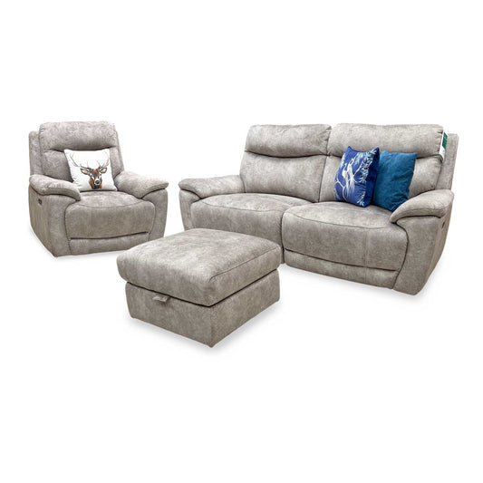 'Sloane' Marble Charcoal Grey Velvet Fabric 3 Seater Power Recliner + Power Chair Sofa Set Furniture Village