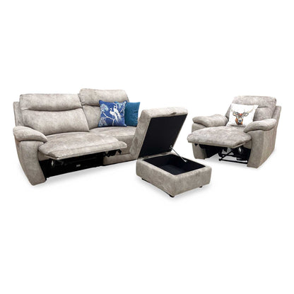 'Sloane' Marble Charcoal Grey Velvet Fabric 3 Seater Power Recliner + Power Chair Sofa Set Furniture Village