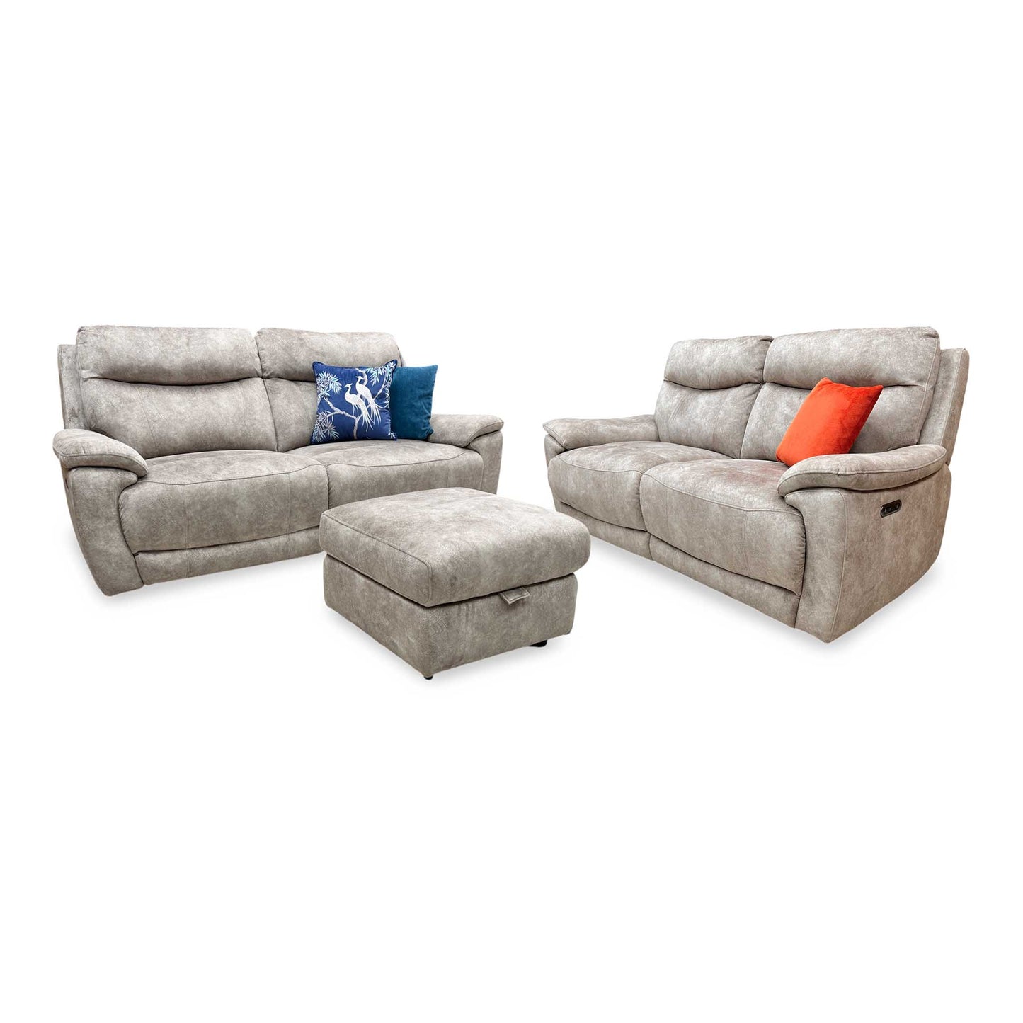 'Sloane' Marble Charcoal Grey Velvet Fabric 3 + 3 Seater Power Recliner with Storage Footstool Sofa Set