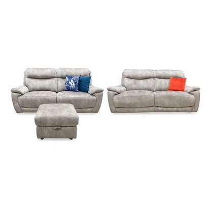 'Sloane' Marble Charcoal Grey Velvet Fabric 3 + 3 Seater Power Recliner with Storage Footstool Sofa Set