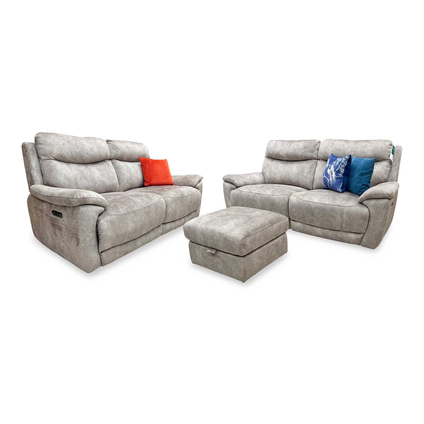 'Sloane' Marble Charcoal Grey Velvet Fabric 3 + 3 Seater Power Recliner with Storage Footstool Sofa Set