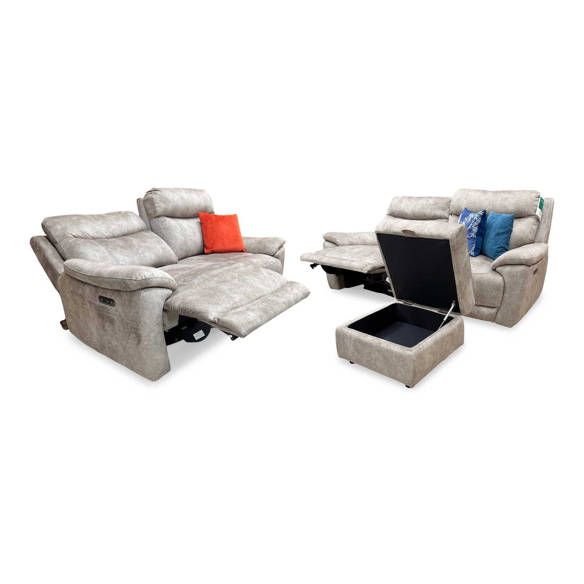 'Sloane' Marble Charcoal Grey Velvet Fabric 3 + 3 Seater Power Recliner with Storage Footstool Sofa Set