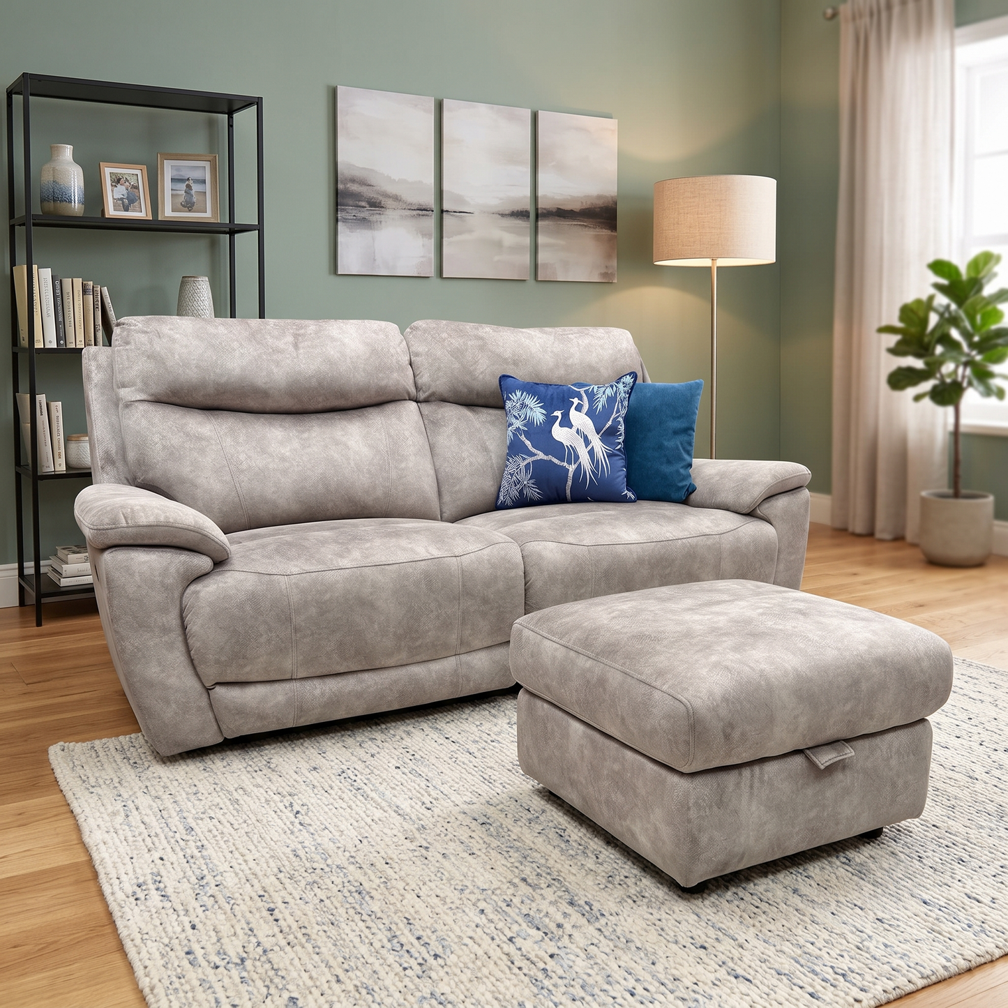 'Sloane' Marble Charcoal Grey Fabric 3 Seater Power Recliner Sofa Furniture Village