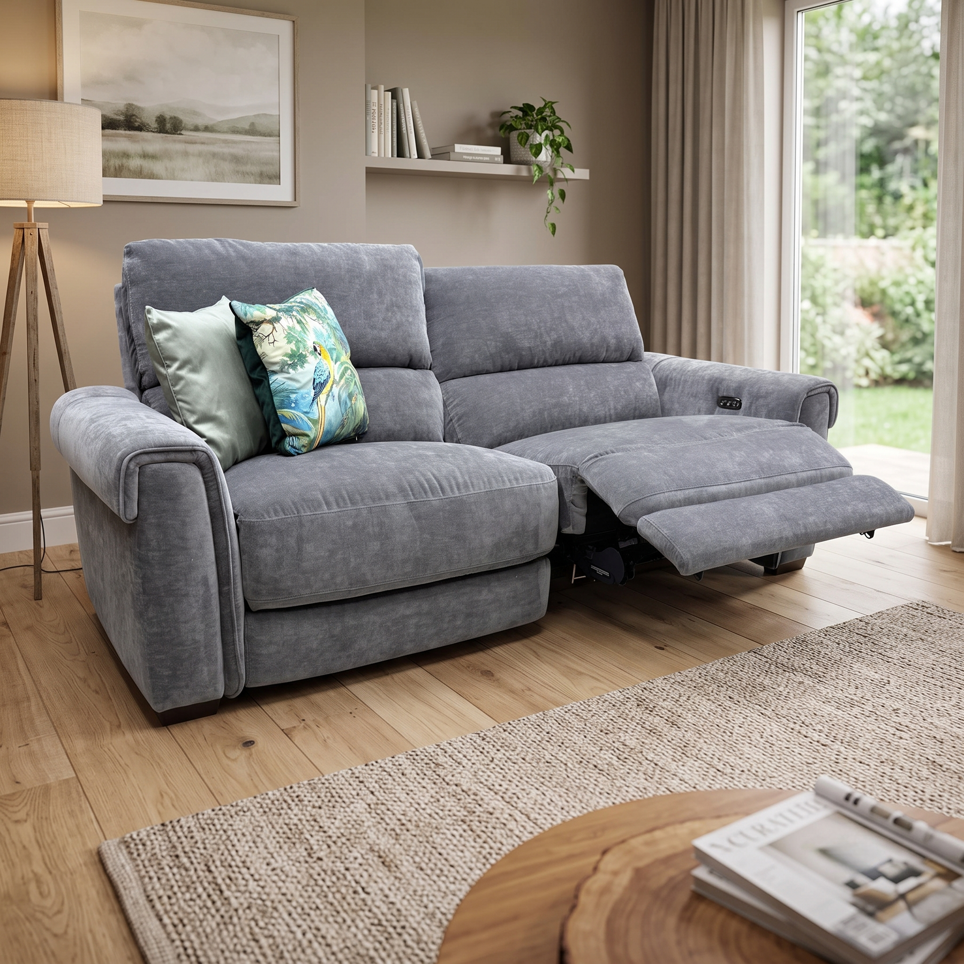 'Nixon' Fab-Can-R456 Anthracite Grey Fabric 3 Seater Power Recliner Sofa Furniture Village