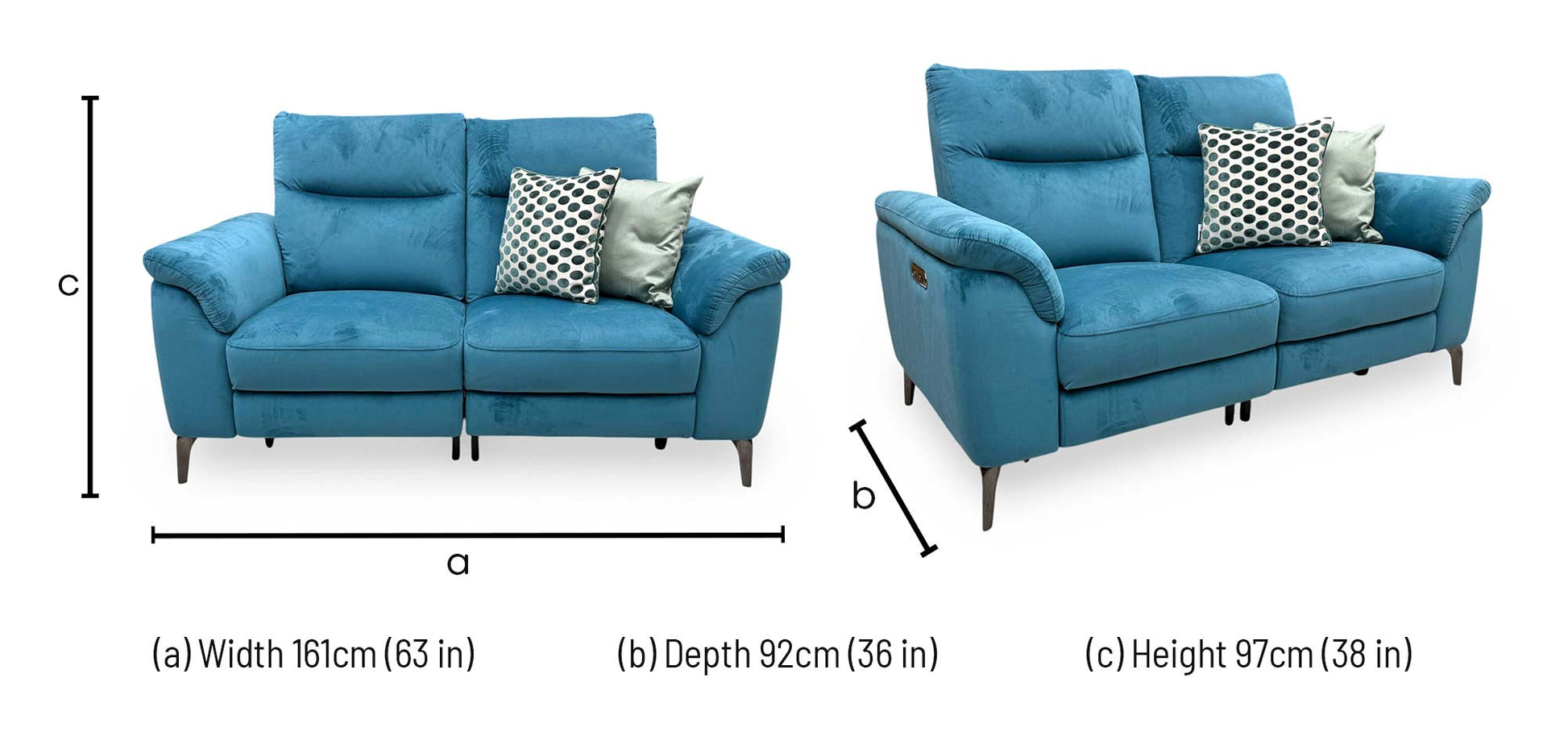 'Morgan' Opulence Teal Velvet Fabric 2 Seater Power Recliner Sofa Furniture Village