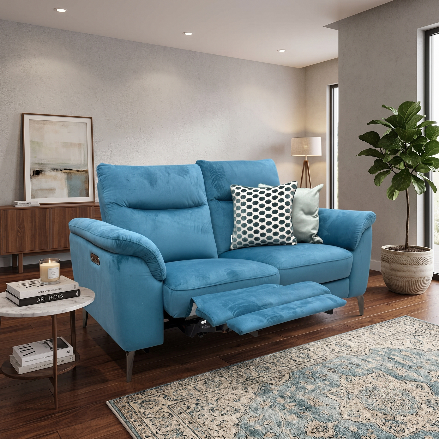 'Morgan' Opulence Teal Velvet Fabric 2 Seater Power Recliner Sofa Furniture Village