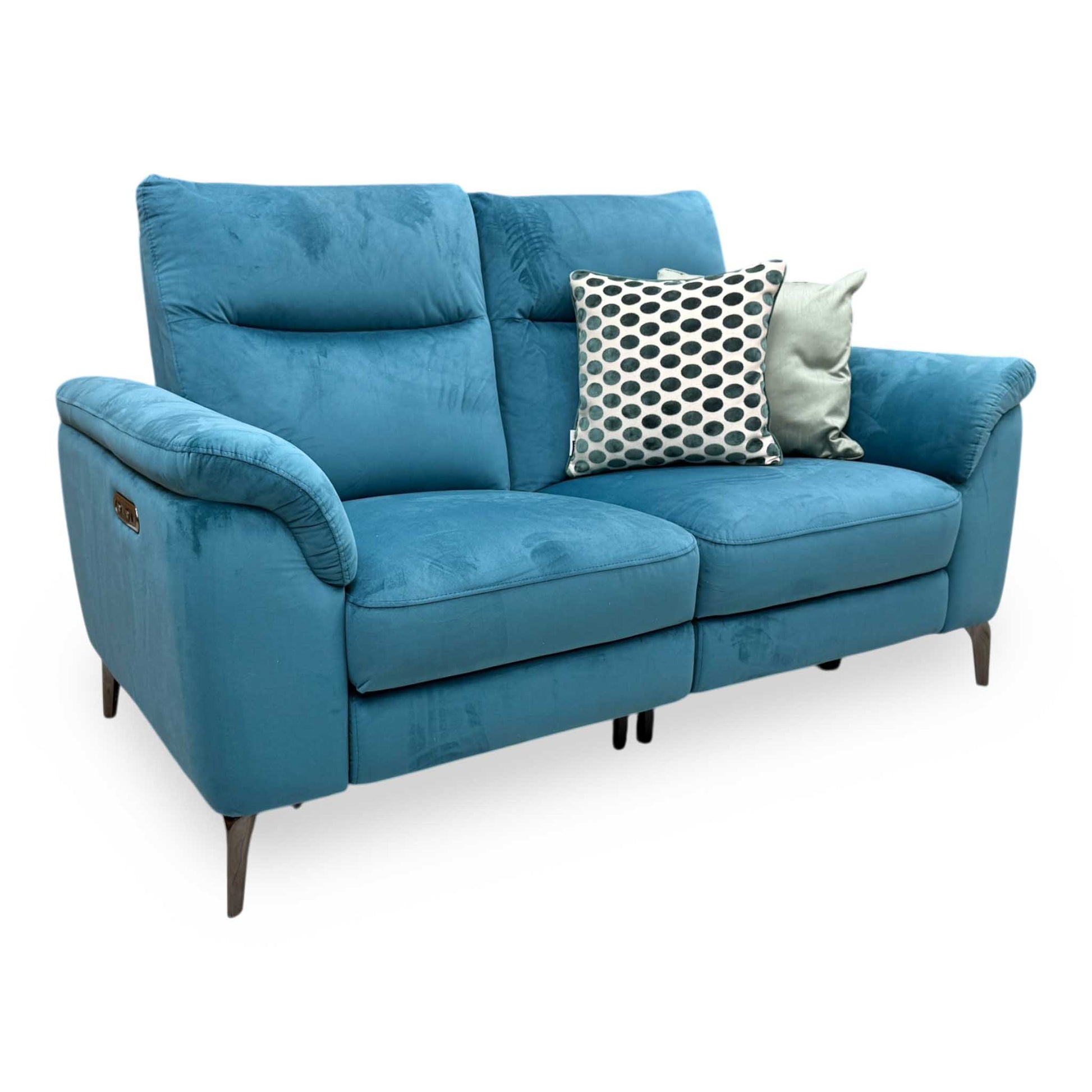 'Morgan' Opulence Teal Velvet Fabric 2 Seater Power Recliner Sofa Furniture Village