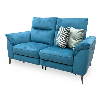 'Morgan' Opulence Teal Velvet Fabric 2 Seater Power Recliner Sofa Furniture Village