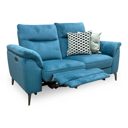 'Morgan' Opulence Teal Velvet Fabric 2 Seater Power Recliner Sofa Furniture Village