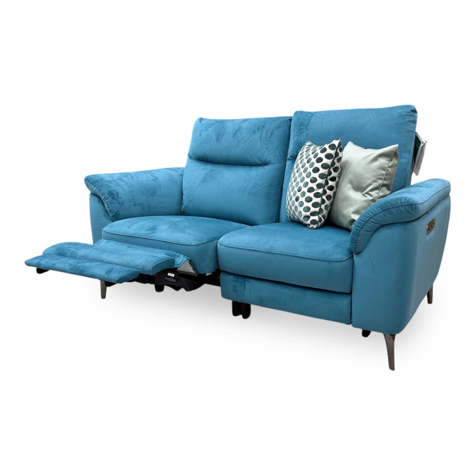 'Morgan' Opulence Teal Velvet Fabric 2 Seater Power Recliner Sofa Furniture Village