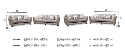 'Mariah' 4 Seater Split Frame + 3 Seater Classic Back Dapple Chocolate-Tri Brass Insert Velvet Fabric Sofa Set Furniture Village