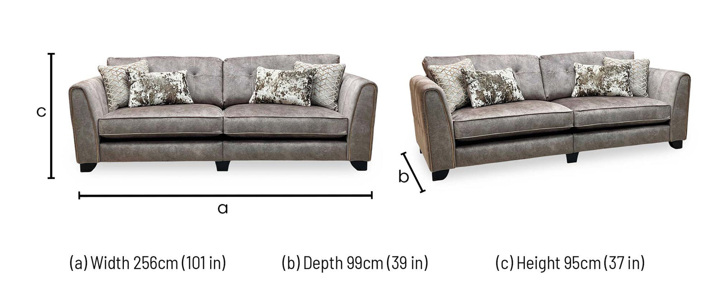 'Mariah' Dapple Velvet Chocolate-Tri Brass Insert Velvet Pillow Back 4 Seater Split Frame Sofa Furniture Village
