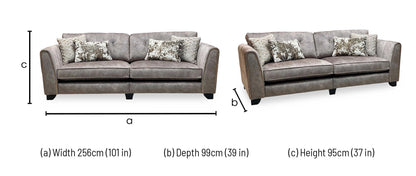 'Mariah' Dapple Velvet Chocolate-Tri Brass Insert Velvet Pillow Back 4 Seater Split Frame Sofa Furniture Village