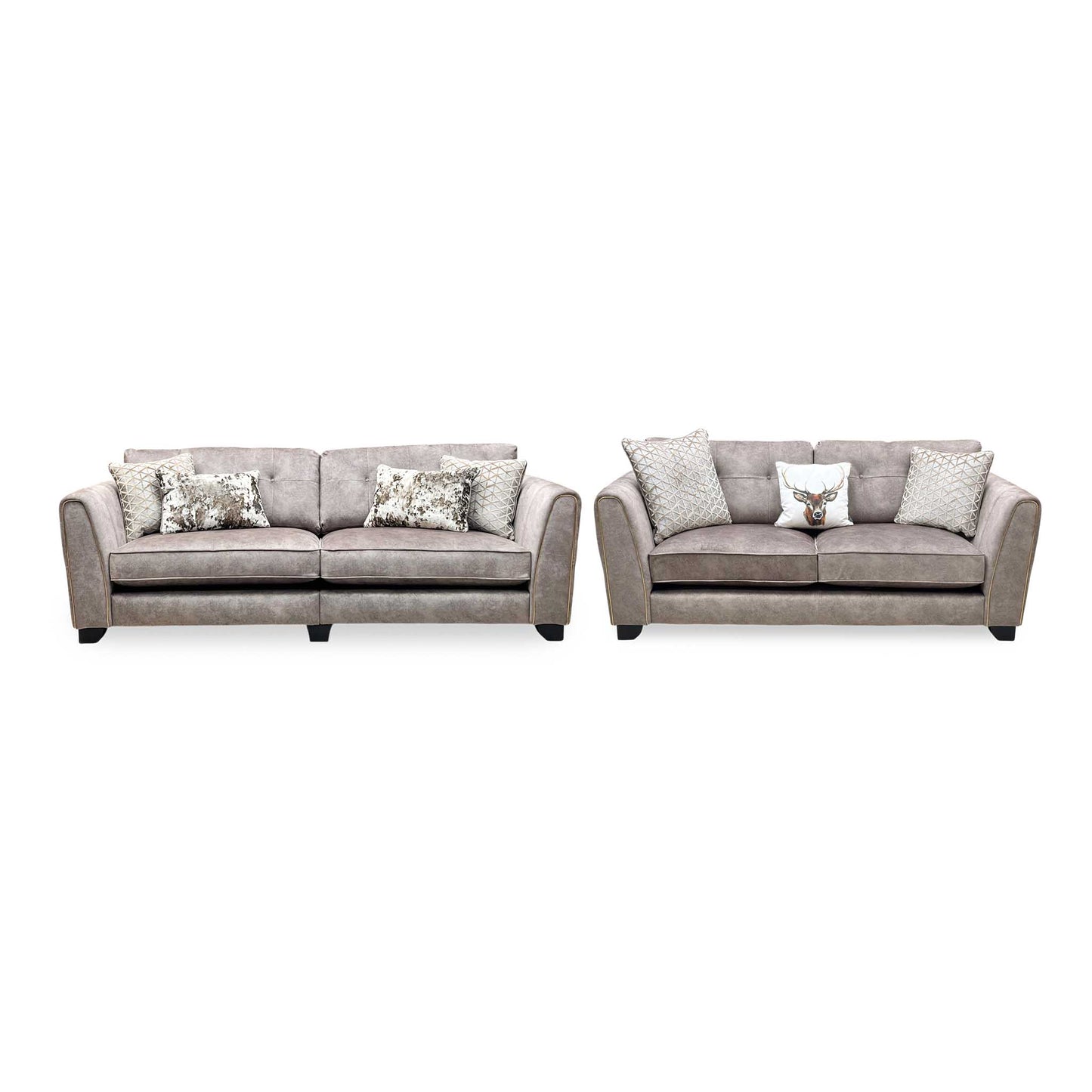 'Mariah' 4 Seater Split Frame + 3 Seater Classic Back Dapple Chocolate-Tri Brass Insert Velvet Fabric Sofa Set Furniture Village