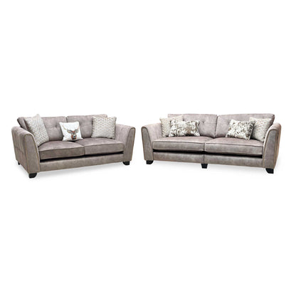 'Mariah' 4 Seater Split Frame + 3 Seater Classic Back Dapple Chocolate-Tri Brass Insert Velvet Fabric Sofa Set Furniture Village