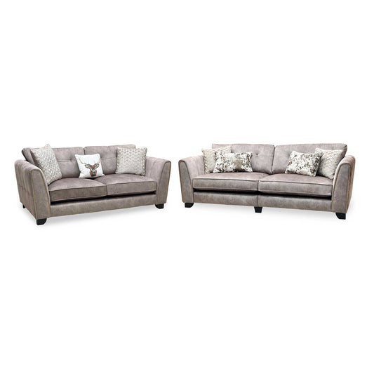 'Mariah' 4 Seater Split Frame + 3 Seater Classic Back Dapple Chocolate-Tri Brass Insert Velvet Fabric Sofa Set Furniture Village