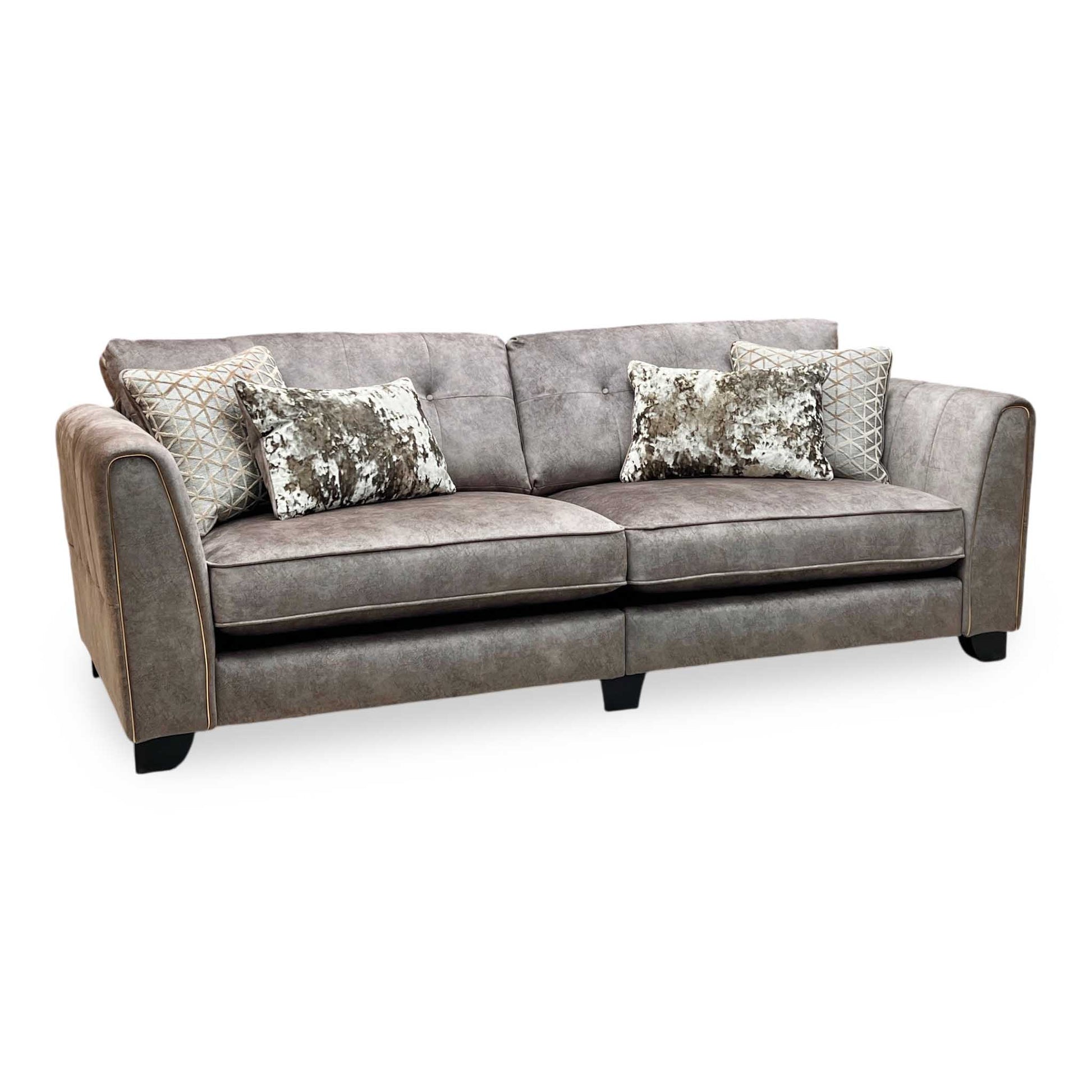 'Mariah' Dapple Velvet Chocolate-Tri Brass Insert Velvet Pillow Back 4 Seater Split Frame Sofa Furniture Village