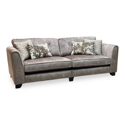 'Mariah' Dapple Velvet Chocolate-Tri Brass Insert Velvet Pillow Back 4 Seater Split Frame Sofa Furniture Village