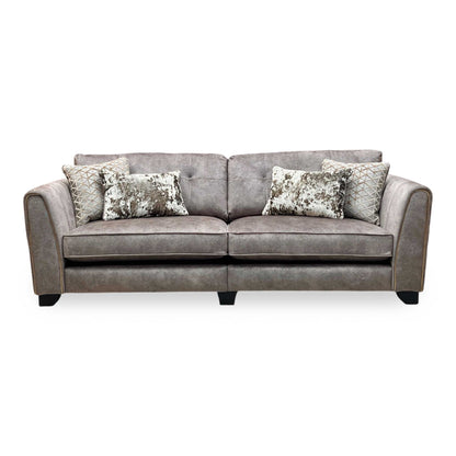 'Mariah' Dapple Velvet Chocolate-Tri Brass Insert Velvet Pillow Back 4 Seater Split Frame Sofa Furniture Village