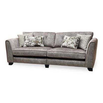 'Mariah' Dapple Velvet Chocolate-Tri Brass Insert Velvet Pillow Back 4 Seater Split Frame Sofa Furniture Village