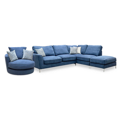 'Legend' Cosmo Navy Fabric Right Hand Facing Classic Back Corner Sofa + Swivel Chair Sofa Set