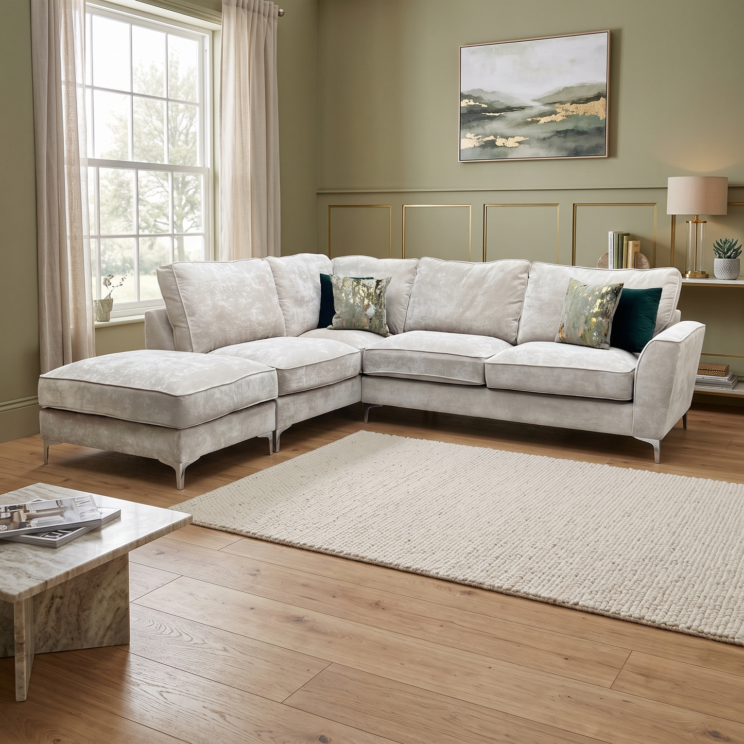 ‘Legend’ Kingston Mushroom Fabric Left Hand Facing Classic Back Corner Sofa Furniture Village