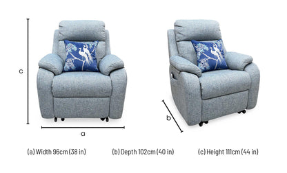 G Plan 'Kingsbury' A020 Dapple Kingfisher Grey Woven Fabric Large Lift and Rise Recliner Chair Furniture Village