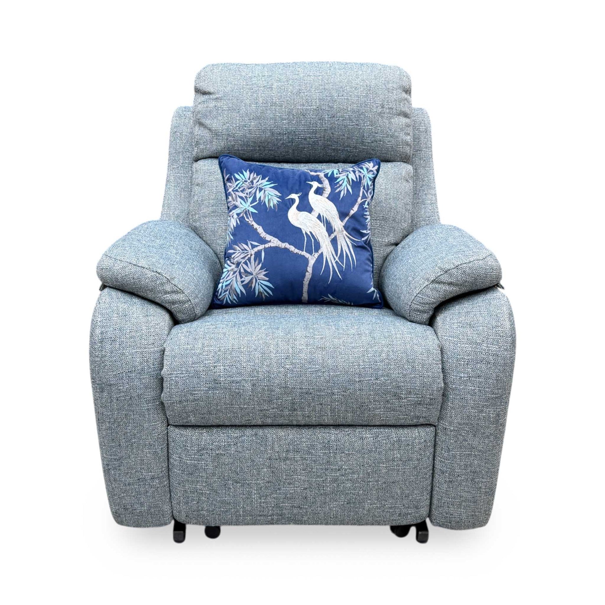 G Plan 'Kingsbury' A020 Dapple Kingfisher Grey Woven Fabric Large Lift and Rise Recliner Chair Furniture Village