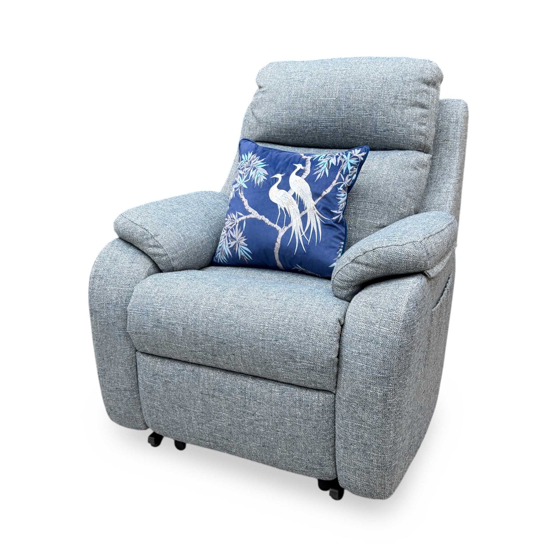 G Plan 'Kingsbury' A020 Dapple Kingfisher Grey Woven Fabric Large Lift and Rise Recliner Chair Furniture Village