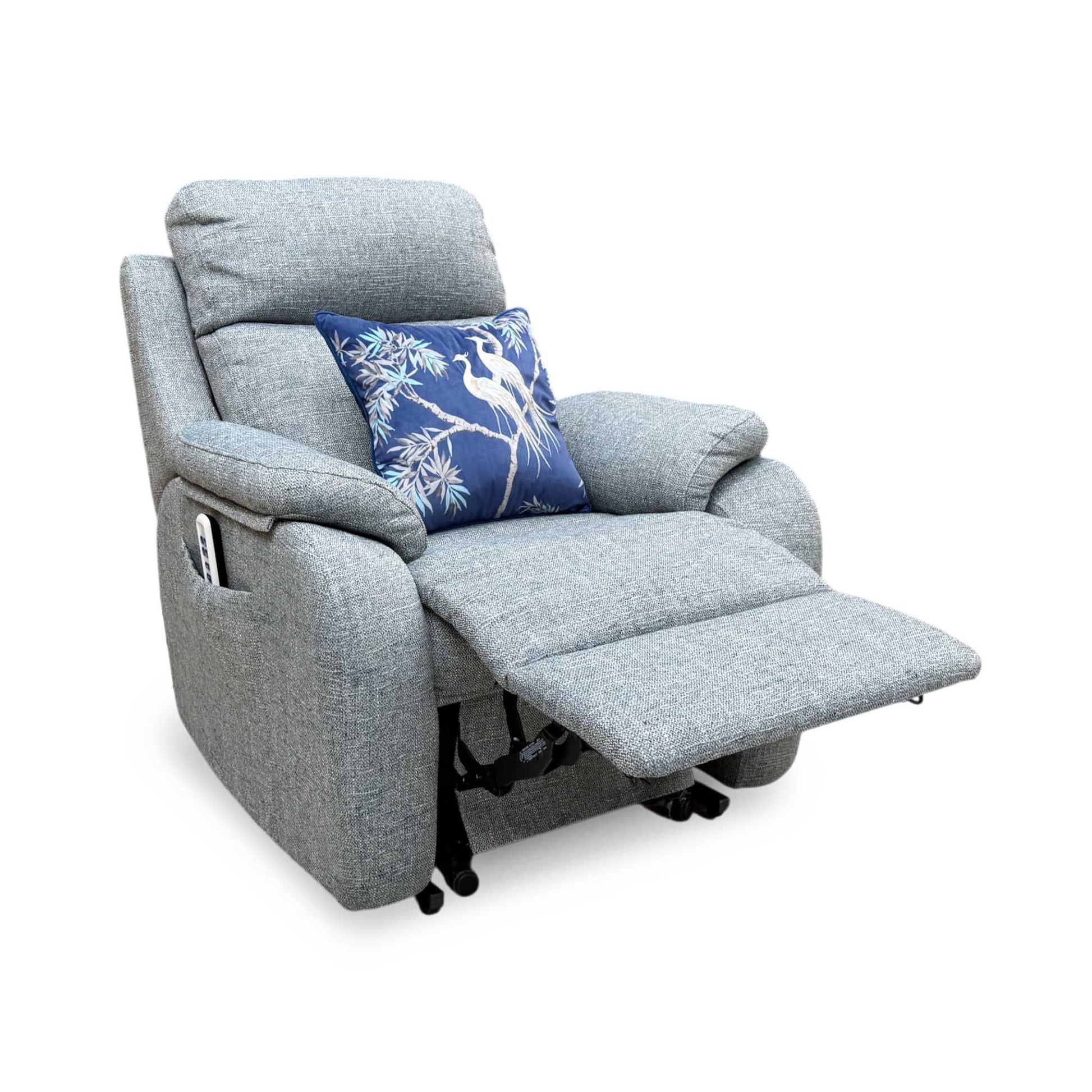 G Plan 'Kingsbury' A020 Dapple Kingfisher Grey Woven Fabric Large Lift and Rise Recliner Chair Furniture Village