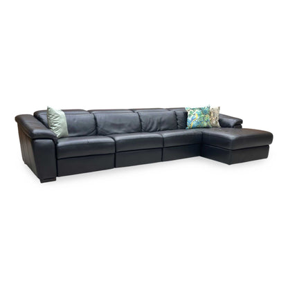 Nicoletti ‘Galileo’ Botero Nero Black Leather Right Hand Facing Power Recliner Chaise End Sofa with Power Headrests + Armless Unit