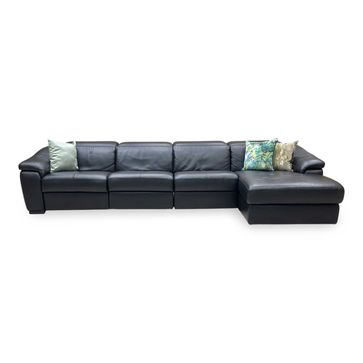 Nicoletti ‘Galileo’ Botero Nero Black Leather Right Hand Facing Power Recliner Chaise End Sofa with Power Headrests + Armless Unit