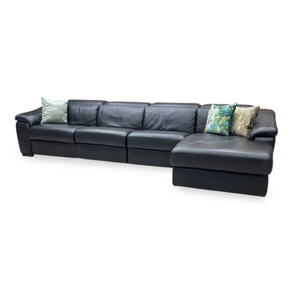 Nicoletti ‘Galileo’ Botero Nero Black Leather Right Hand Facing Power Recliner Chaise End Sofa with Power Headrests + Armless Unit