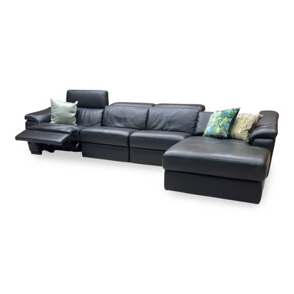 Nicoletti ‘Galileo’ Botero Nero Black Leather Right Hand Facing Power Recliner Chaise End Sofa with Power Headrests + Armless Unit