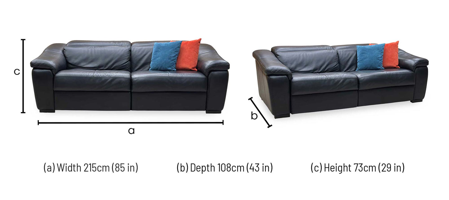 Nicoletti ‘Galileo’ Botero Nero Black Leather 3 Seater Power Recliner Sofa with Power Headrests