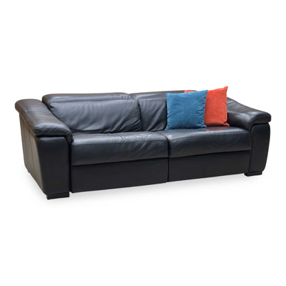 Nicoletti ‘Galileo’ Botero Nero Black Leather 3 Seater Power Recliner Sofa with Power Headrests