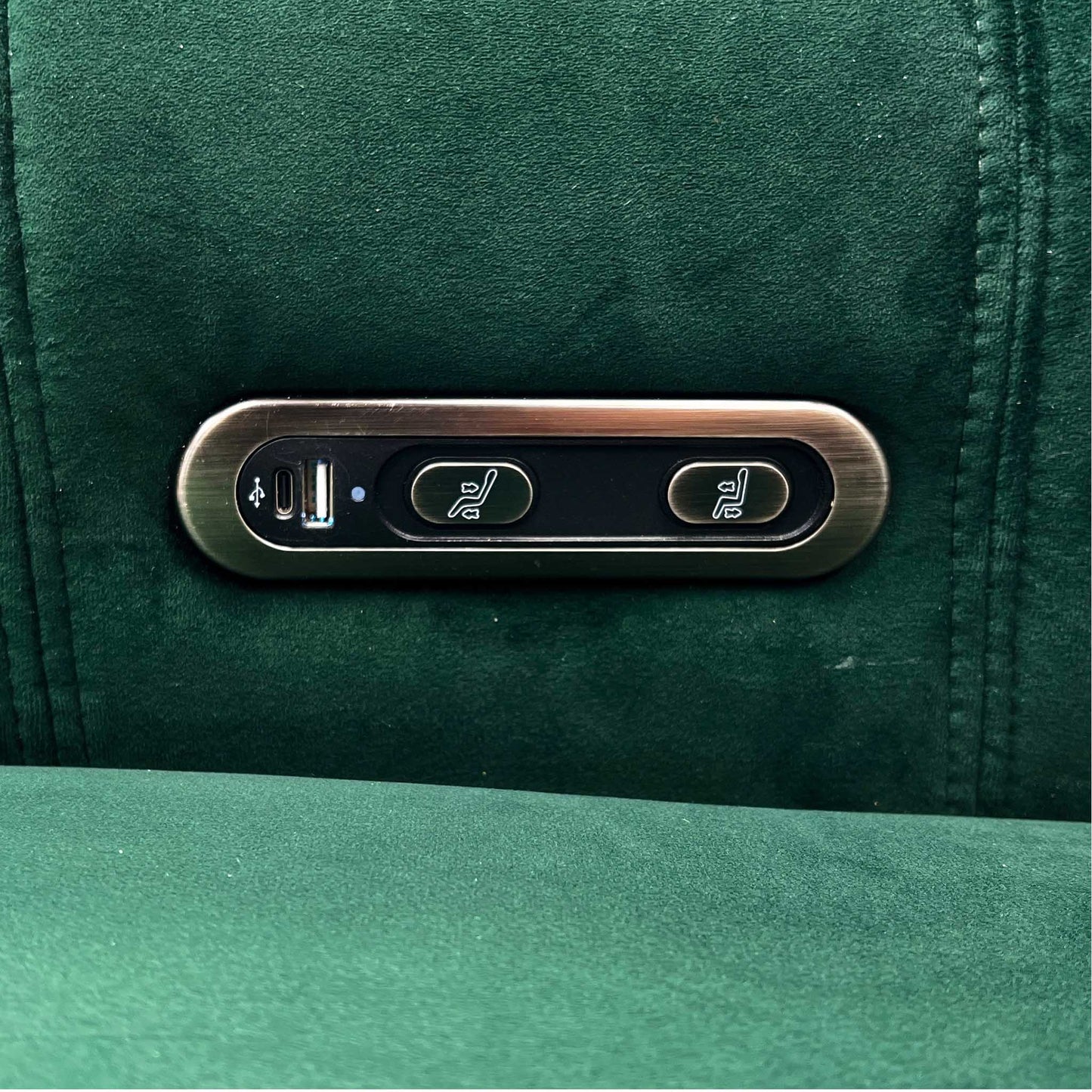 'Elphaba' Opulence Bottle Green Velvet Fabric Set - 2 Seater Power Recliner Sofa with Storage Arms + Power Chair & Storage Footstool