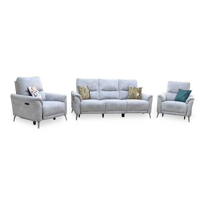 ‘Daytona’ Dexter Smoke Grey Velvet Fabric 3 Seater Power Recliner Sofa + Power Chair + Power Chair Furniture Village