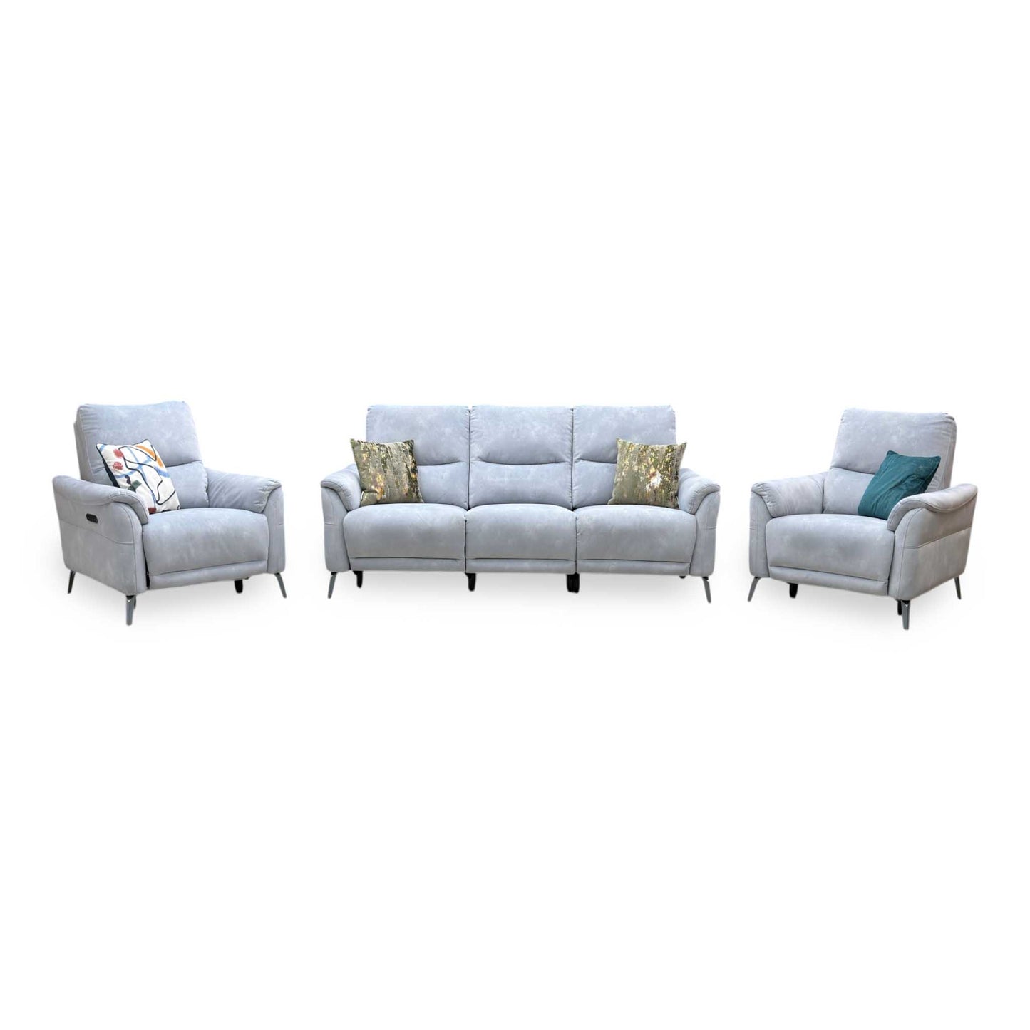 ‘Daytona’ Dexter Smoke Grey Velvet Fabric 3 Seater Power Recliner Sofa + Power Chair + Power Chair Furniture Village