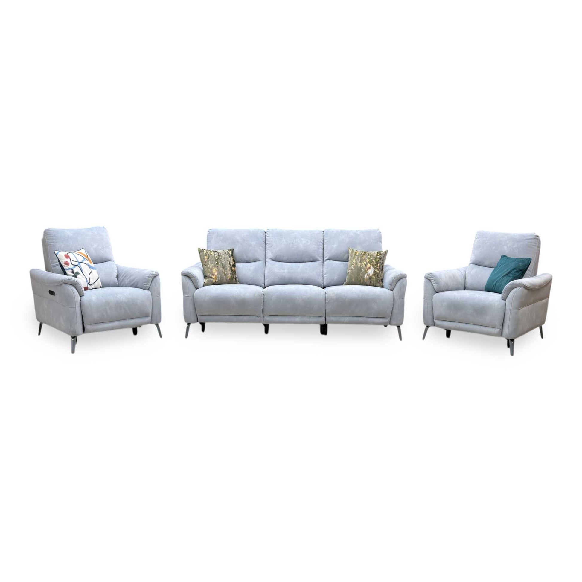 ‘Daytona’ Dexter Smoke Grey Velvet Fabric 3 Seater Power Recliner Sofa + Power Chair + Power Chair Furniture Village