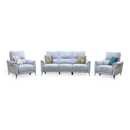 ‘Daytona’ Dexter Smoke Grey Velvet Fabric 3 Seater Power Recliner Sofa + Power Chair + Power Chair Furniture Village