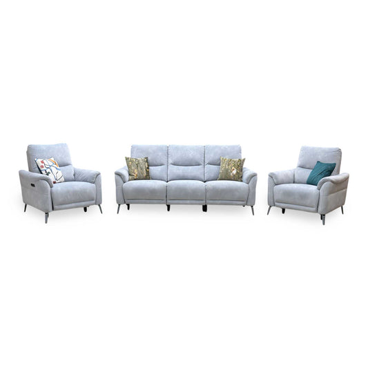 ‘Daytona’ Dexter Smoke Grey Velvet Fabric 3 Seater Power Recliner Sofa + Power Chair + Power Chair Furniture Village