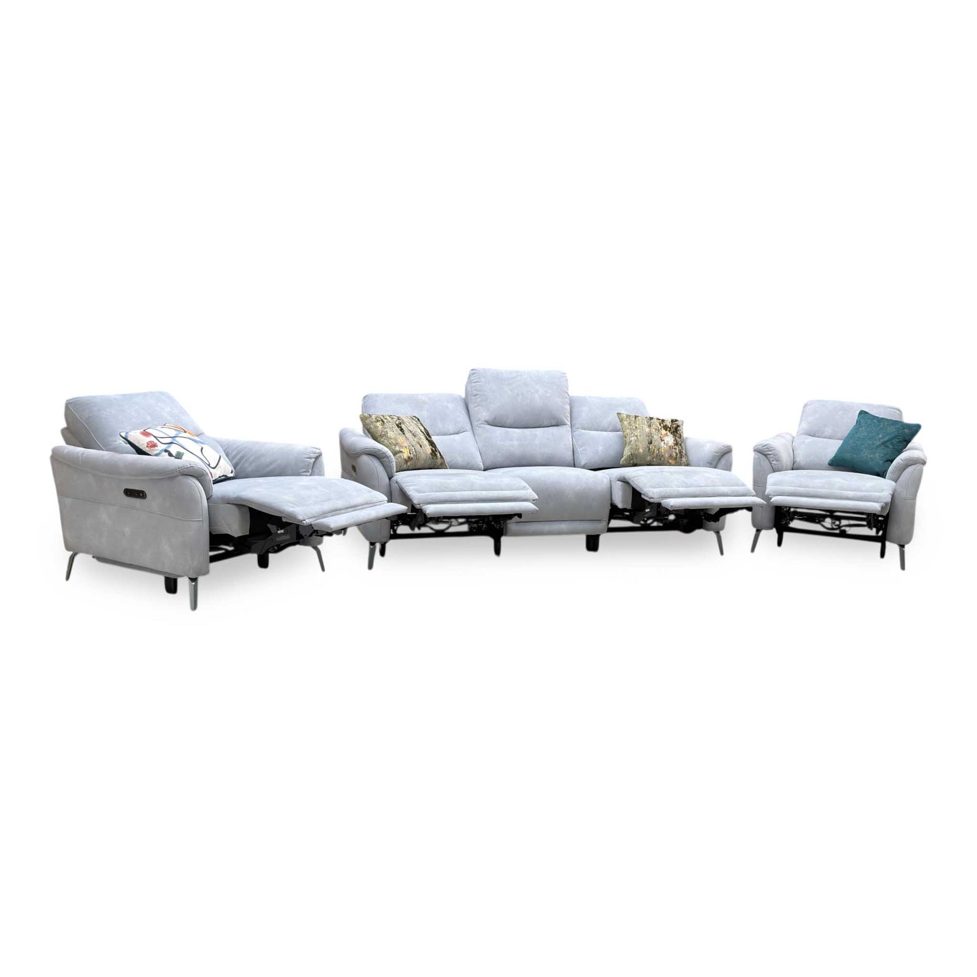 ‘Daytona’ Dexter Smoke Grey Velvet Fabric 3 Seater Power Recliner Sofa + Power Chair + Power Chair Furniture Village