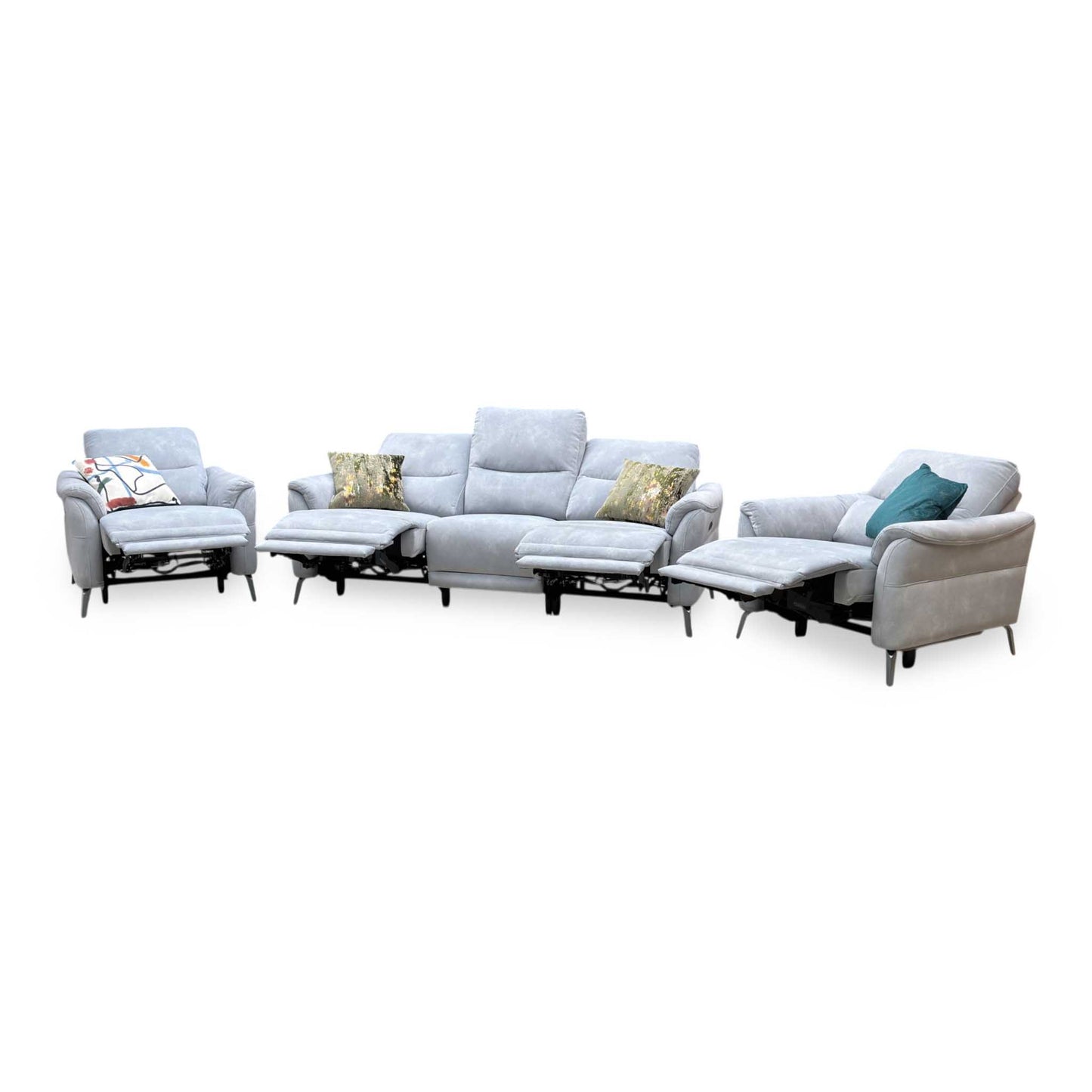 ‘Daytona’ Dexter Smoke Grey Velvet Fabric 3 Seater Power Recliner Sofa + Power Chair + Power Chair Furniture Village