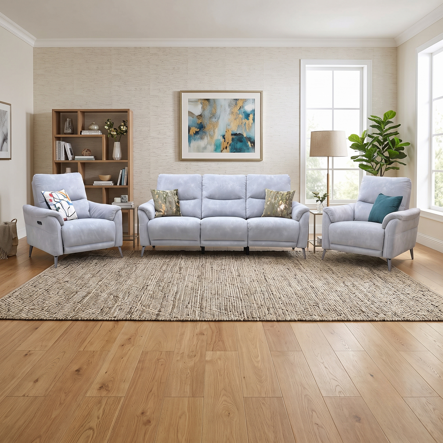 ‘Daytona’ Dexter Smoke Grey Velvet Fabric 3 Seater Power Recliner Sofa + Power Chair + Power Chair Furniture Village