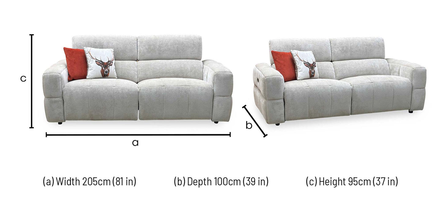 ‘Cube’ Hudson Mink Fabric 3 Seater Power Recliner Sofa with Power Headrests Furniture Village
