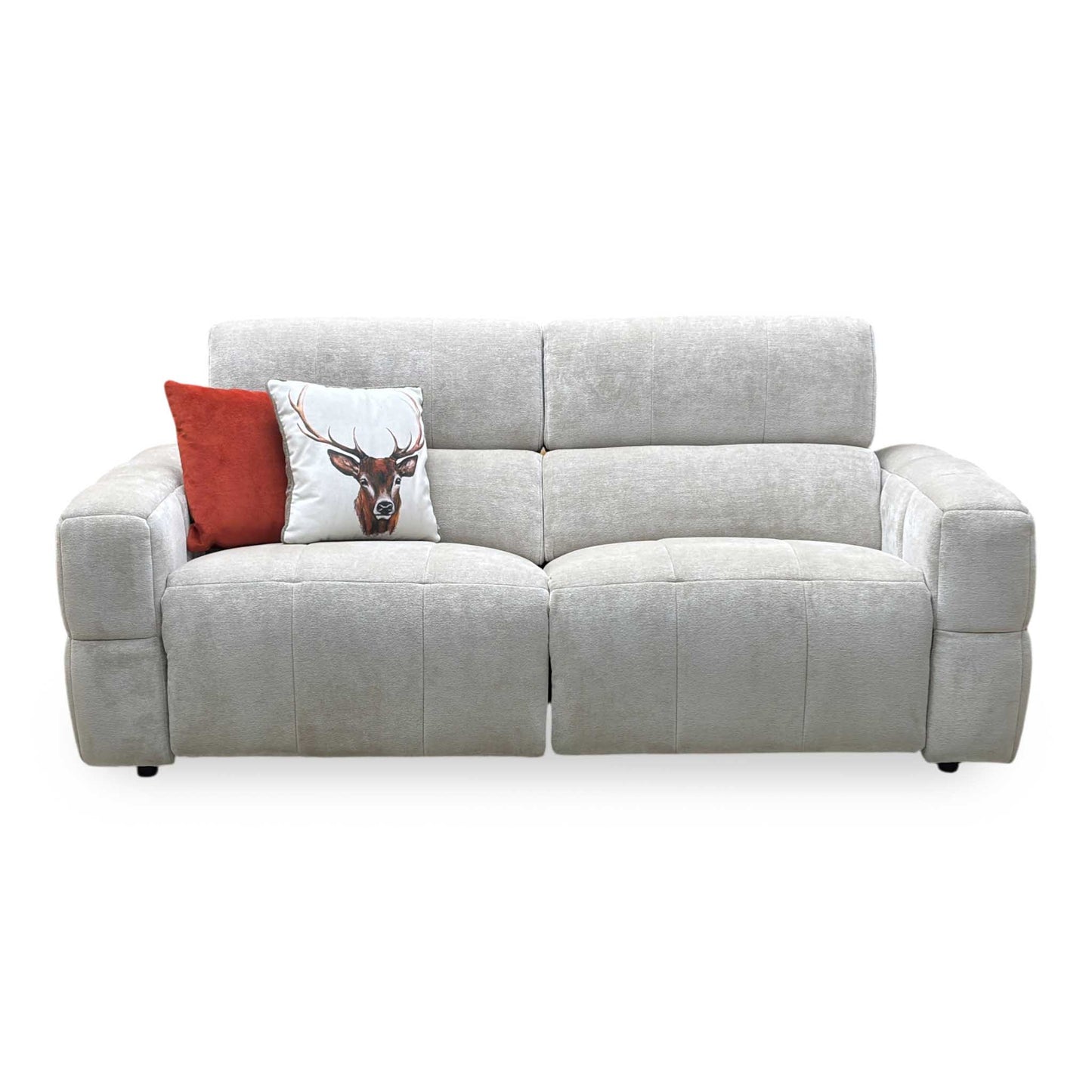 ‘Cube’ Hudson Mink Fabric 3 Seater Power Recliner Sofa with Power Headrests Furniture Village
